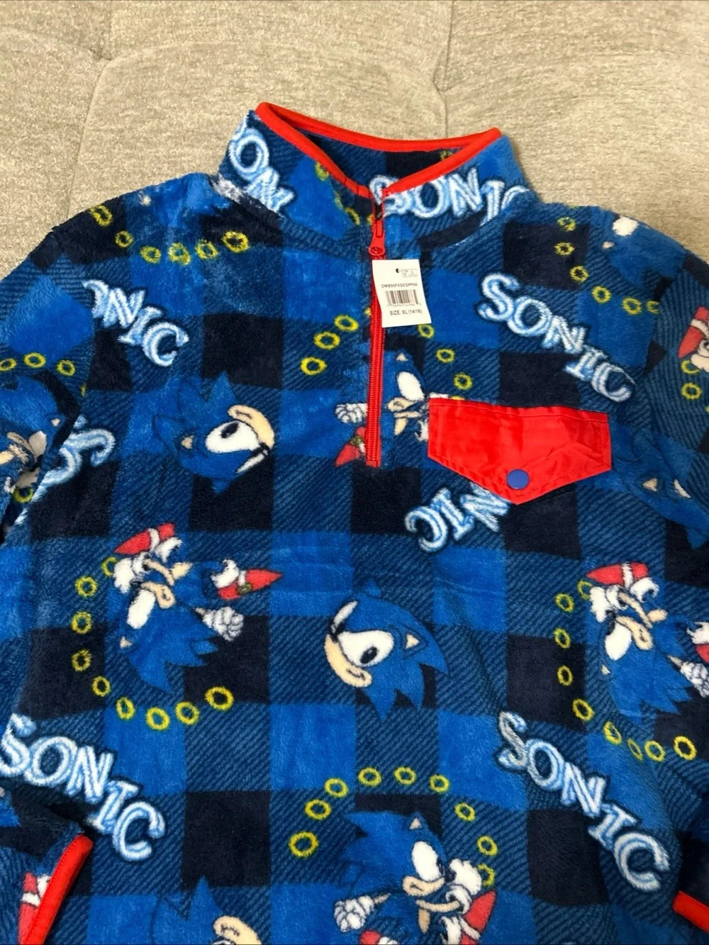 Sonic the Hedgehog Kids Blue Fleece Pullover with Red Pocket Trim